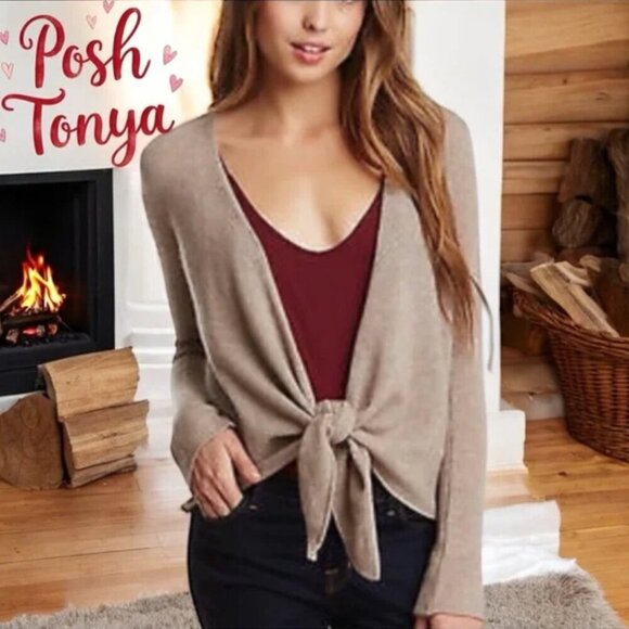 Philosophy Heathered Brown Open Front Longline Cardigan Sweater Size Small - Picture 8 of 9